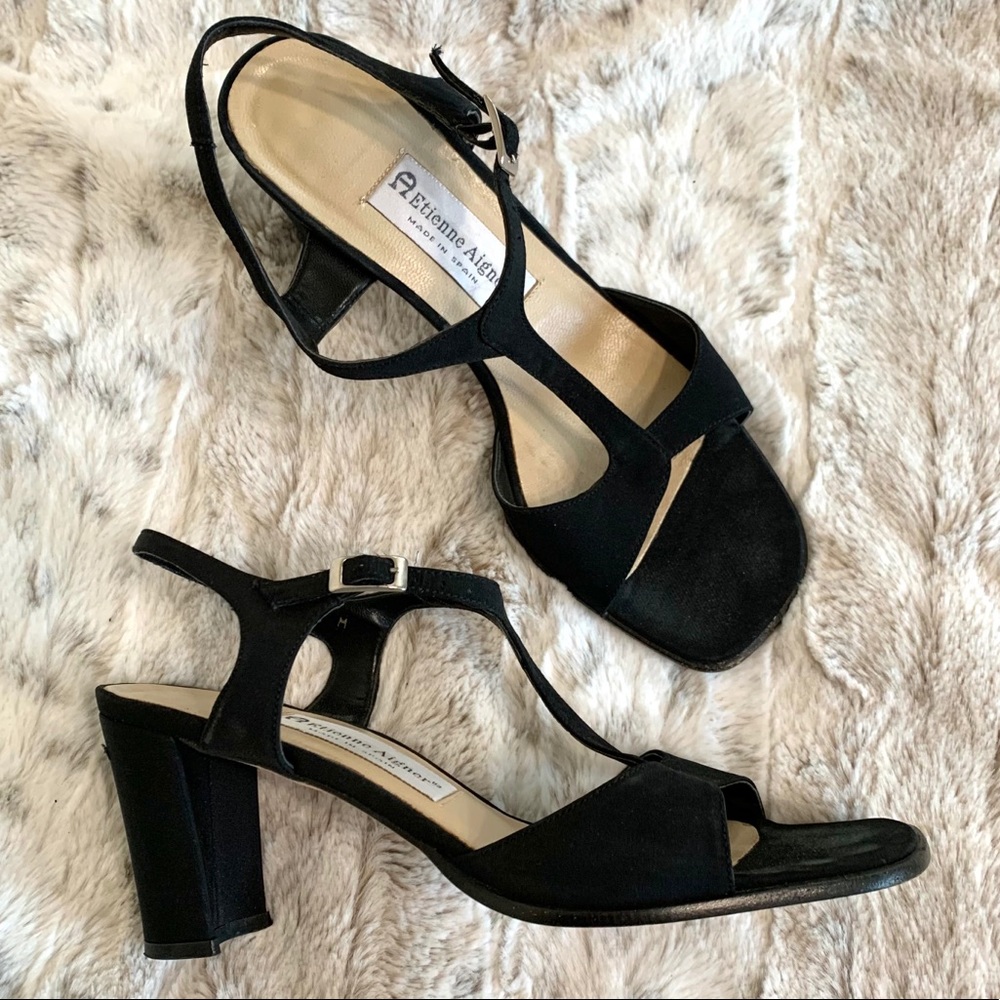 Vintage Etienne Aigner Square Toe T Strap Heels